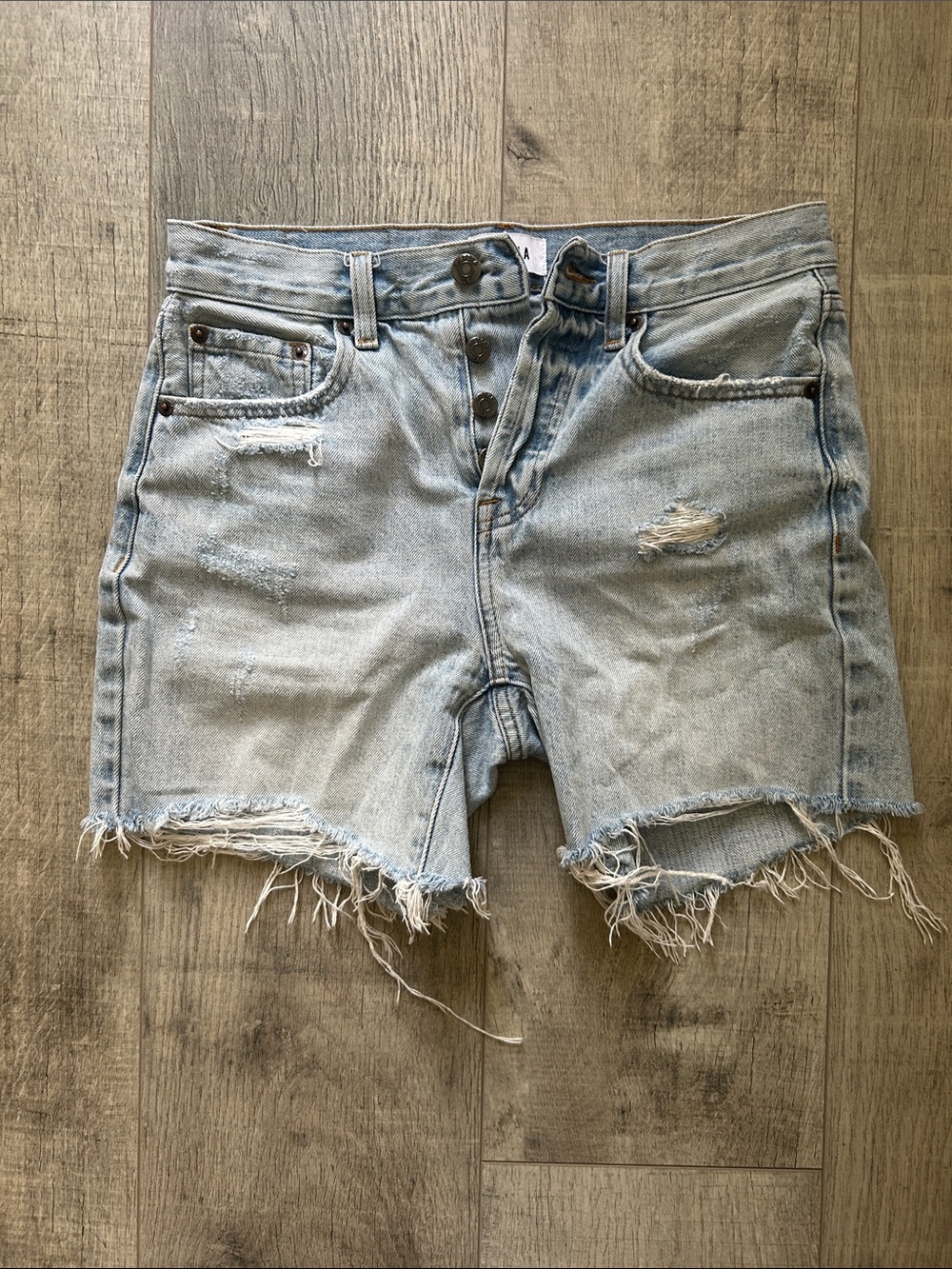 pistola Light Blue Distressed Denim Shorts